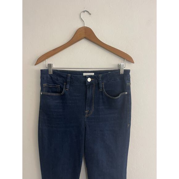 Frame 32 Le Mini Boot Jeans High Rise Dark Wash Stretch Split Hem Denim - Picture 4 of 12